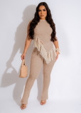 Irregular Knits Tassel Vest Pants Two Piece Set ME-8488