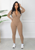 Long Sleeve Zipper Solid Tight Jumpsuit HNIF-3112