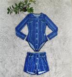 Mesh See Through Print Bodysuit 2 Piece Skirt Set CY-1038
