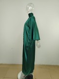 High Neck Loose Robe Satin Maxi Dress MUE-8039