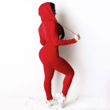 Casual Solid Zipper Hooded Pants Two Piece Set HNIF-9547