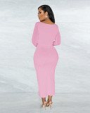 Square Neck Solid Long Sleeve Skirt Two Piece Set ME-8280