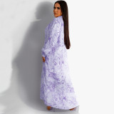 Floral Lapel Loose Long Dress HNIF-3010