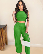 Solid Color Vest And Wide Leg Pants 2 Piece Set ME-8490