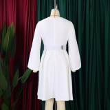 Long Sleeve O Neck Big Swing Midi Dress (With Waist Belt) GATE-D418