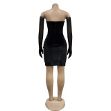 Solid Color Velvet Sexy Pleated Mini Dress BY-6803