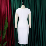 Short Sleeve Solid Color Midi Dress GMLF-D3195