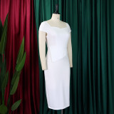 Short Sleeve Solid Color Midi Dress GMLF-D3195