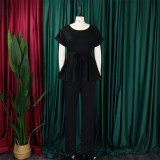 Solid Tie Up Tops And Wide Leg Pants 2 Piece Set GMLF-D3206