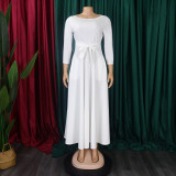 Plus Size Fashion Tie Up Big Swing Solid Maxi Dress GMLF-D3171