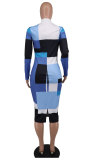 Fashion Print Long Sleeve Midi Dress XHXF-392