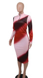 Fashion Print Long Sleeve Midi Dress XHXF-392