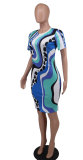 Fashion Print Short Sleeve Midi Dress XHXF-393