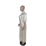 Pllus Size Solid Color Lantern Sleeve Cardigan Long Shirt QYXZ-9946