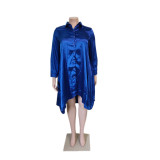 Plus Size Solid Color Irregular Shirt Dress QYXZ-9977