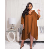 Plus Size Solid Color Irregular Shirt Dress QYXZ-9977