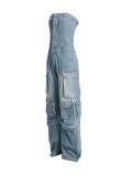 Tube Tops Multi-pocket Denim Jumpsuit GACF-DJU202677