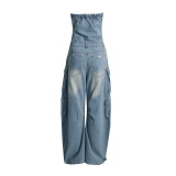 Tube Tops Multi-pocket Denim Jumpsuit GACF-DJU202677