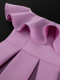 Plus Size Solid Off Shoulder Ruffled Big Swing Midi Dress GKEN-AM040113