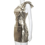 Sexy Bow One Shoulder Metallic Bodycon Dress GDSF-R23DS179