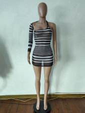 Fashion Striped Mesh Sexy Dress YUEM-6676