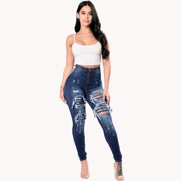 Fashion High Waist Holes Pencil Jeans GXJF-Amy33-207sj28