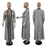 Plus Size Print Long Sleeve Knit Coat GRNH-8078