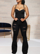 Plus Size Hight Waist Holes Micro Flare Pant GRNH-28008