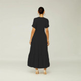 Solid Color Short Sleeve Loose Knit Maxi Dress GRNH-28302