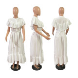 Solid Color Short Sleeve Loose Shirt Dress GRNH-28393