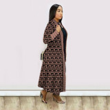 Plus Size Print Long Sleeve Knit Coat GRNH-8078