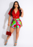 Double-breasted Small Suit Printed Shorts 2 Piece Set TE-4659