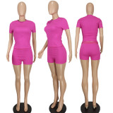 Solid Color Short Sleeve Short Two Piece Set YD-014-B2