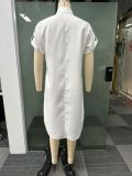 V Neck Short Sleeve Solid Shirt Dress NY-10721