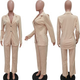 Solid Color Long Sleeve Blazer Two Piece Pants Set BGN-309