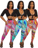 Print Tie Up Patchwork Print 2 Piece Pants Set WUM-24314