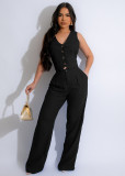 Sleeveless Solid Vest And Pants Two Piece Set AIL-265