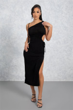 Sexy Hollow Out Drawstring Split Long Dress SMD-24001
