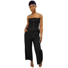 Solid Wrap Chest Tops And Loose Pants 2 Piece Set YMT-6162