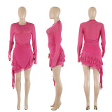Mesh Solid Color Irregular Ruffles Sexy Skirts Set ME-8434