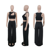 Solid Color Loose Sleeveless Two Piece Pants Set QYXZ-9932