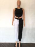 Sleeveless Backless Contrast Color Two Piece Pants Set SLA-3324