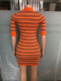 Stripe Knits O Neck Slim Mini Dress OSM-4410