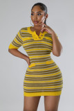 Stripe Knits O Neck Slim Mini Dress OSM-4410