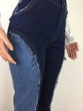 Washed Color Blocked Micro Flare Jeans LA-3230