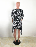 Print 3/4 Sleeve Irregular Midi Dress LA-3019