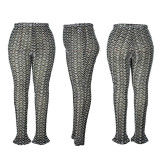 Plus Size Black White Ripple Stacked Pants XHSY-19991