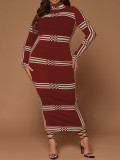 Plus Size Long Sleeve Stripe Maxi Dress GDAM-218326