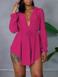 Solid Color Tie Up Cardigan Two Piece Shorts Set ANDF-0406