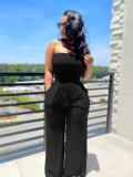 Sexy Solid Color Wrap Chest Wide Leg Jumpsuit ANDF-AD0605